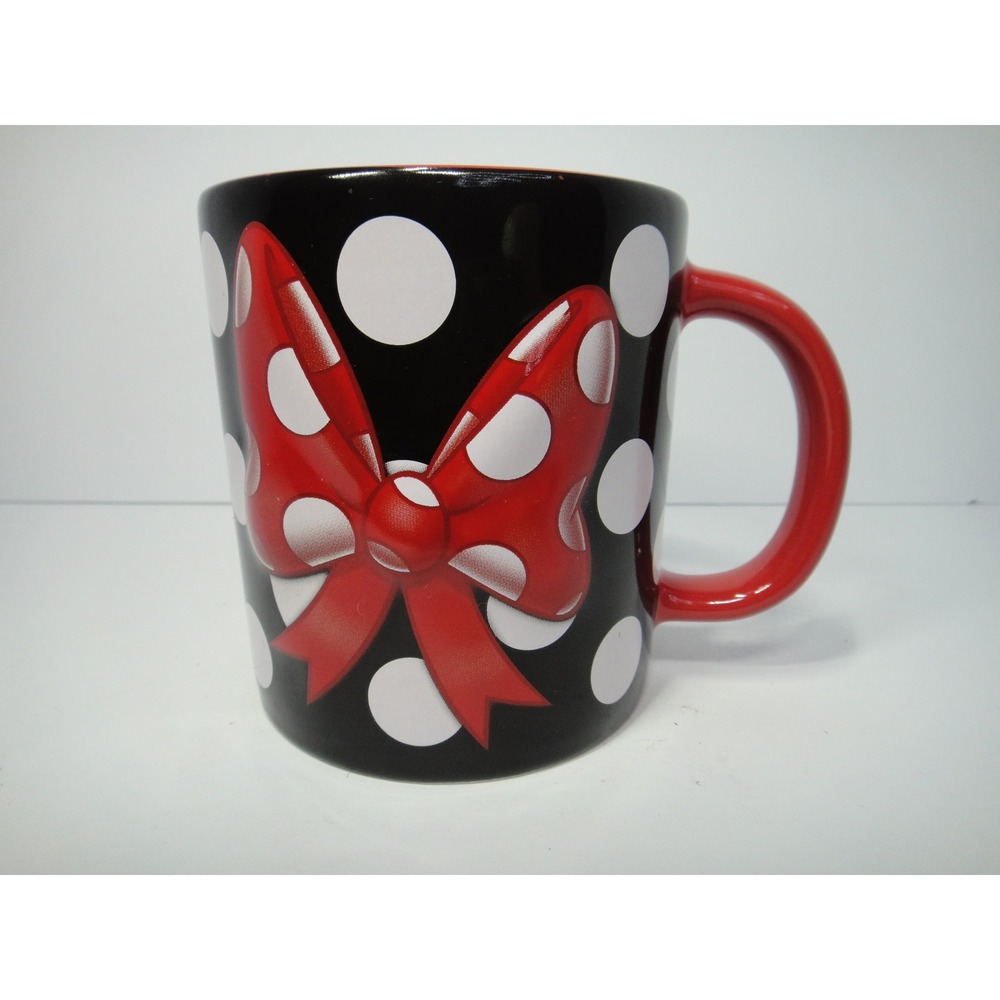 Disney Parks Minnie Mouse Black Polka Dot Ceramic Coffee Mug 3D Red Bow 4in - Picture 2 of 7